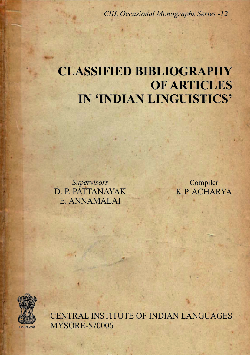 Classified Bibliography of Articles in Indian Linguistics